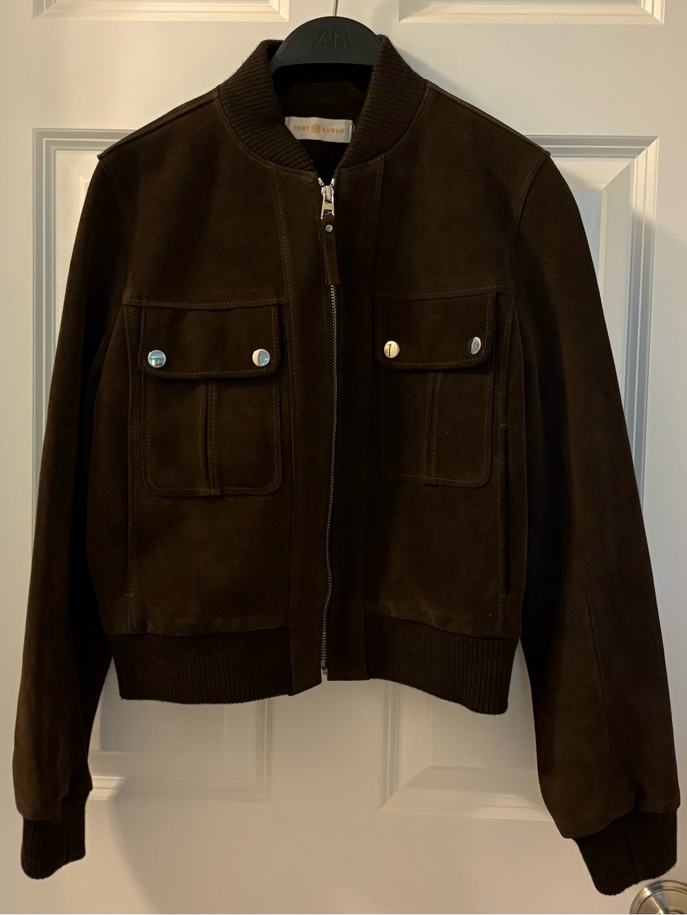 Tory Burch Dark Brown Suede Bomber Jacket
